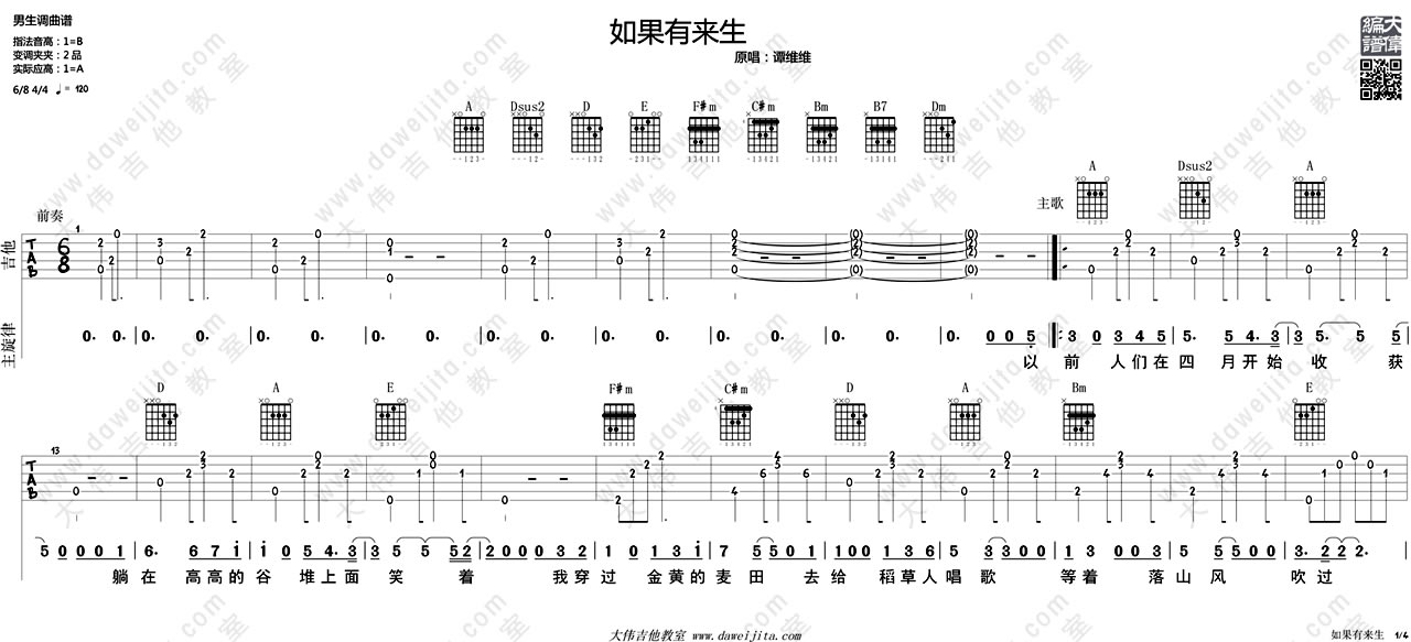 谭维维-如果有来生吉他谱