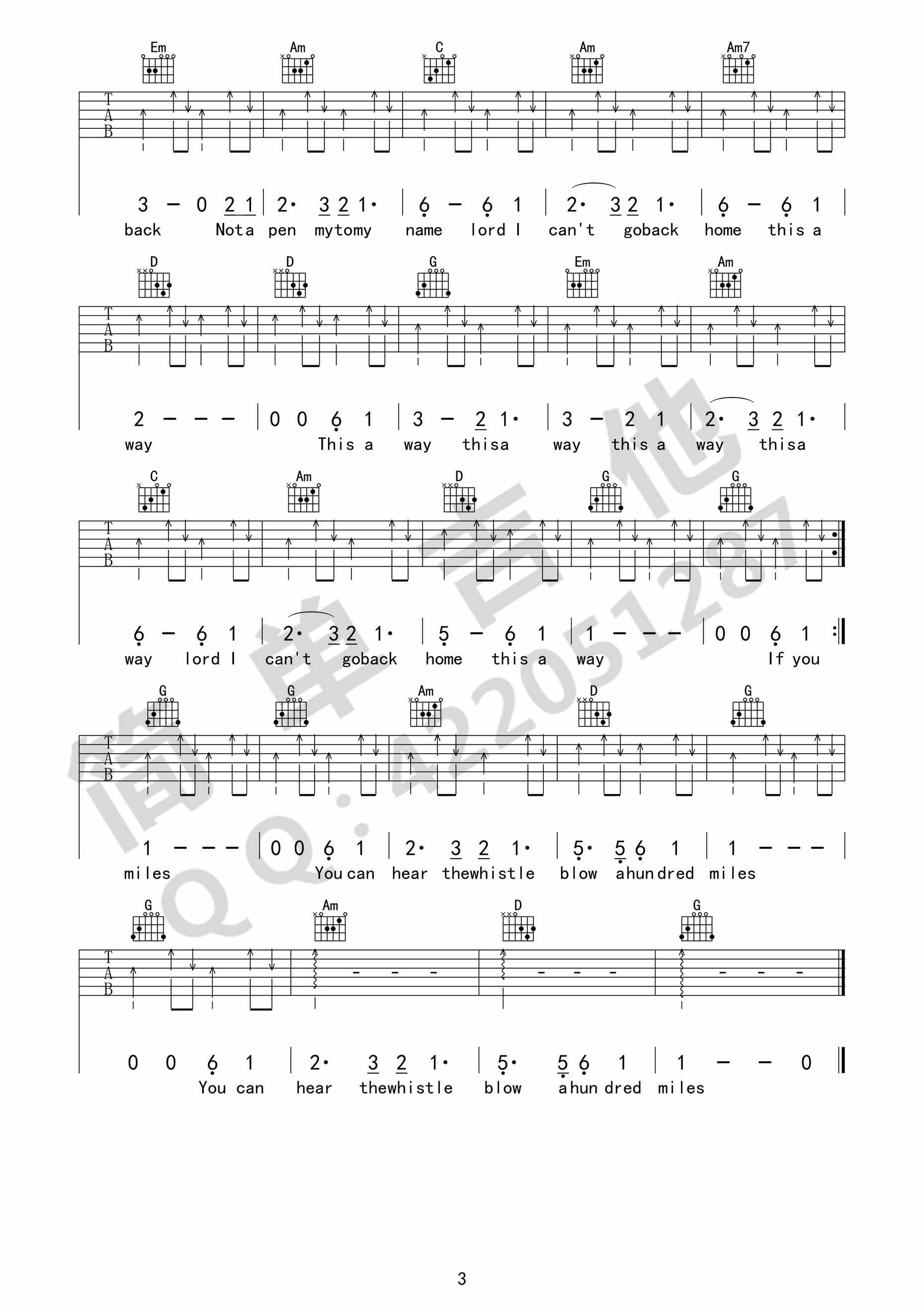 500miles吉他谱fivehundredmiles六线谱g调简单版弹唱谱