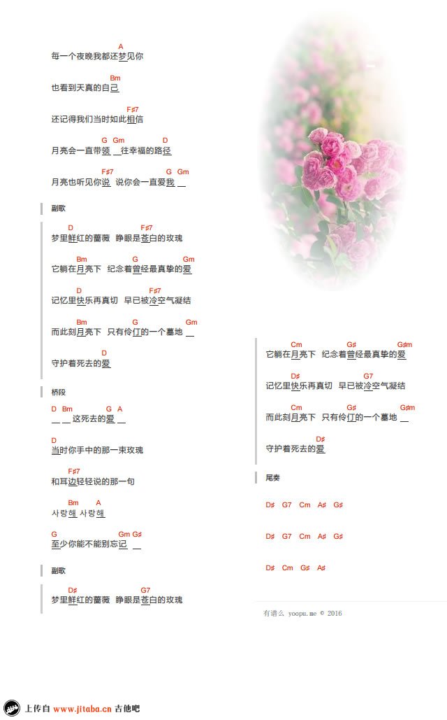 红蔷薇白玫瑰 ukulele谱