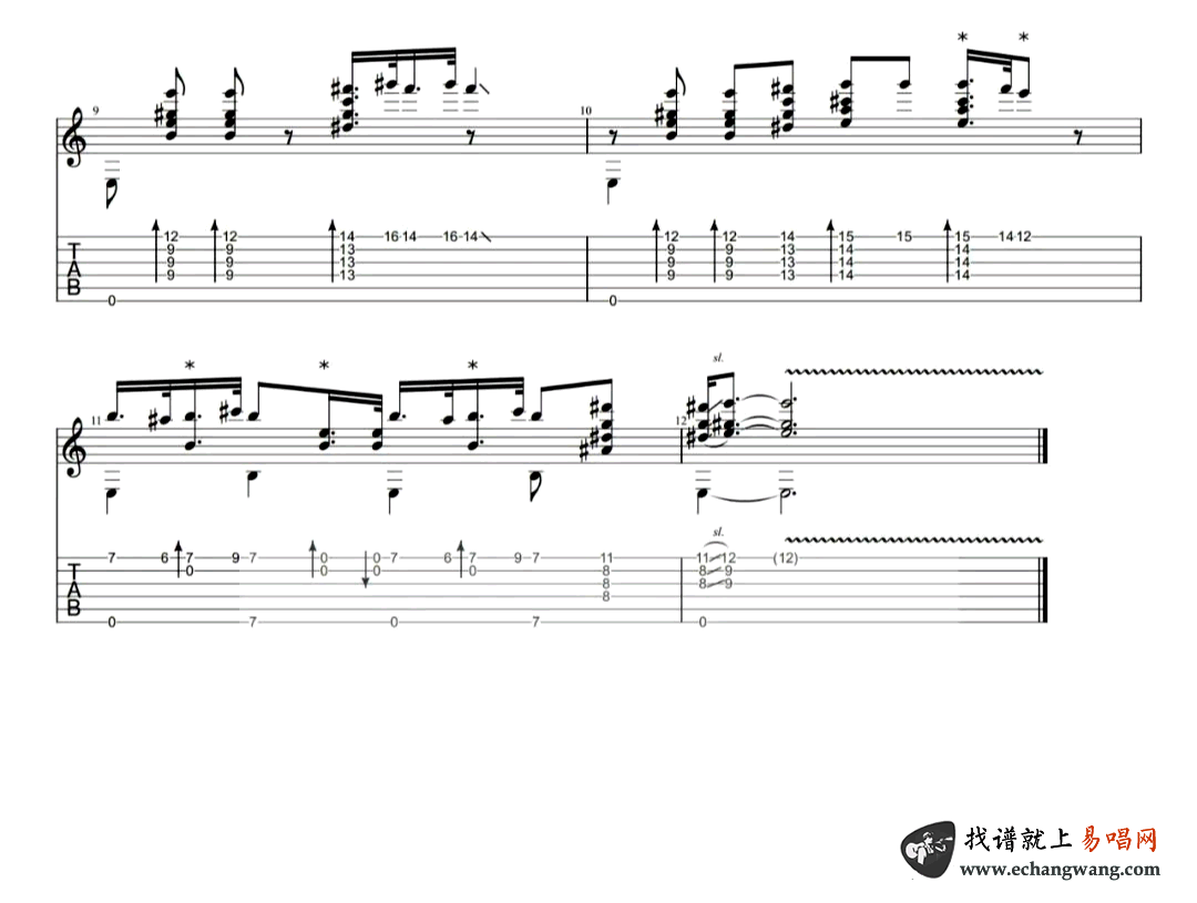 海绵宝宝片尾曲指弹谱吉他谱 动漫歌曲 吉他图片谱 高清
