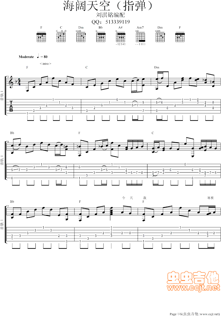 海阔天空吉他谱-91吉他谱
