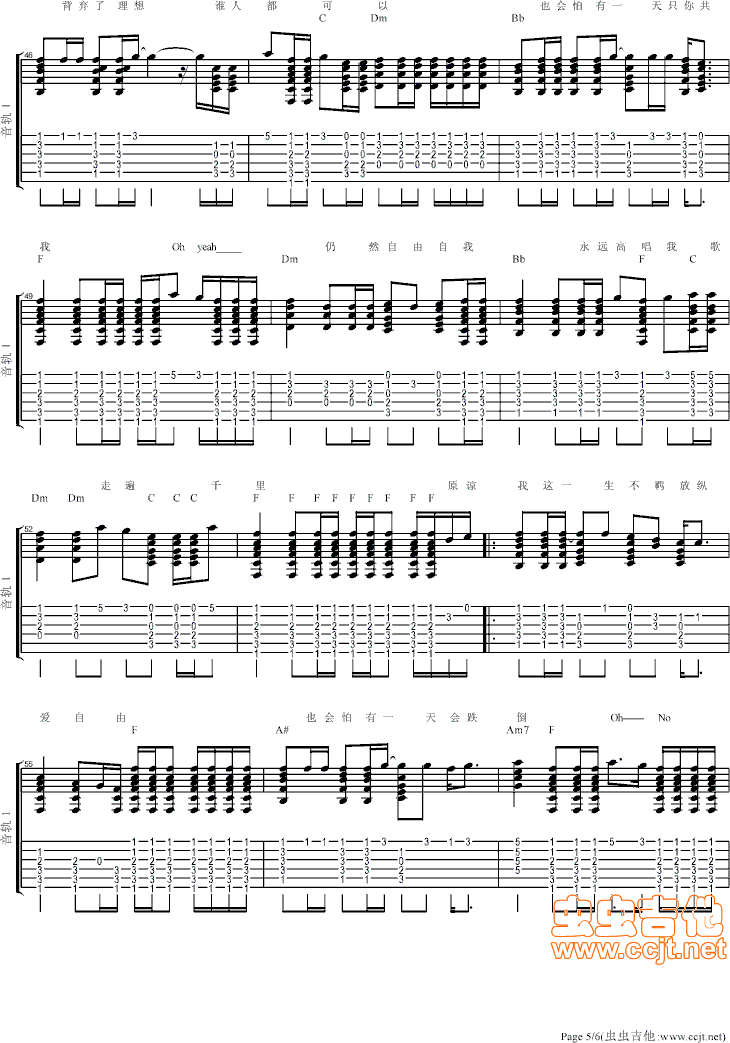 海阔天空吉他谱-91吉他谱