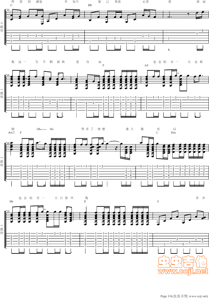 海阔天空吉他谱-91吉他谱