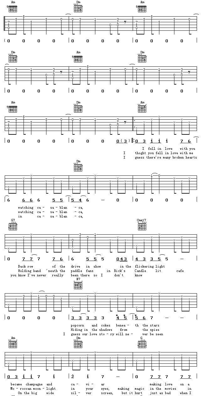 卡萨布兰卡吉他谱-91吉他谱