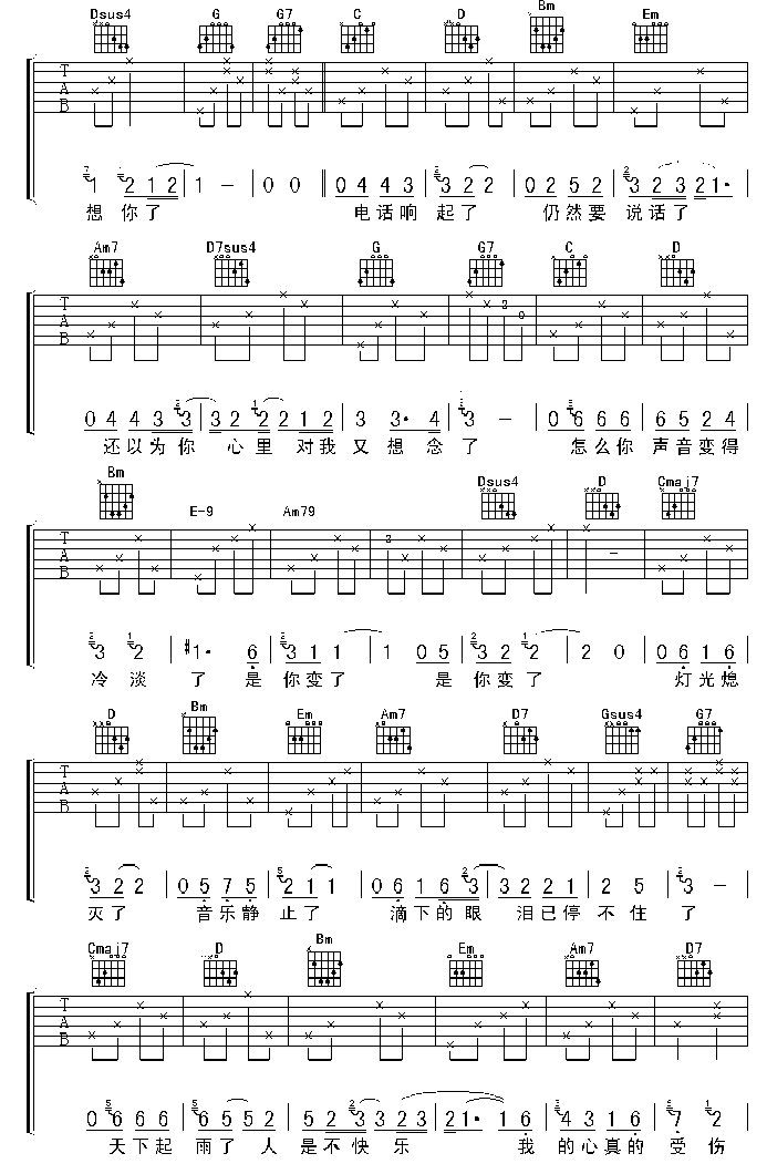 我是真的受伤了吉他谱-91吉他谱