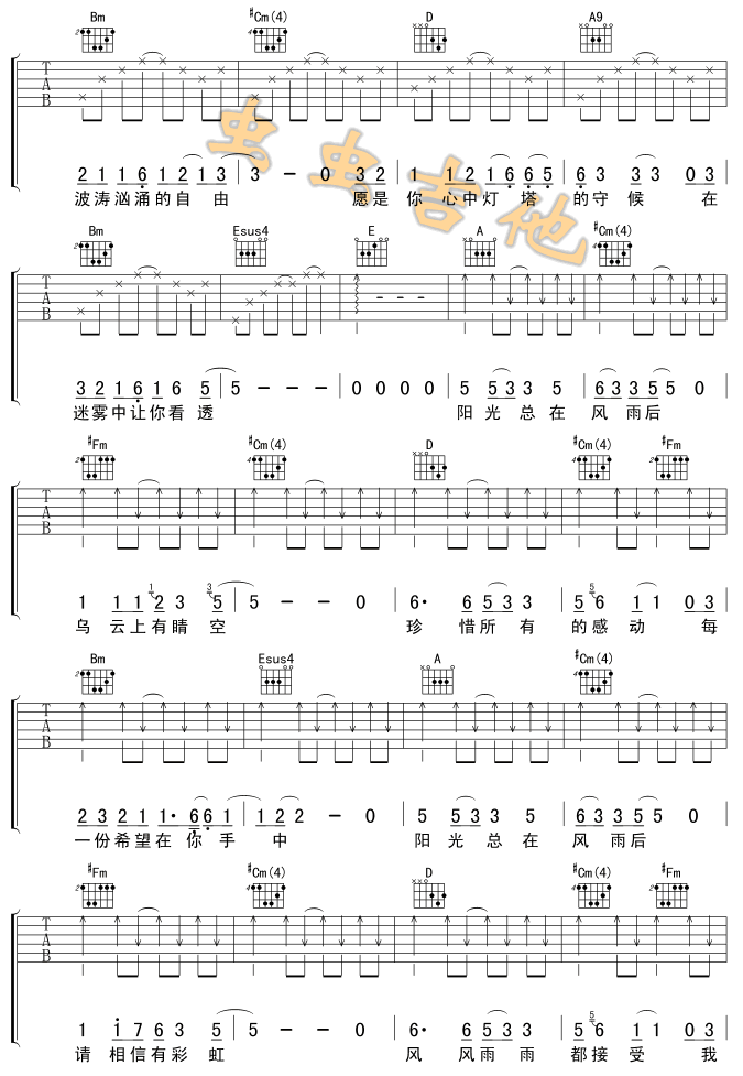 阳光总在风雨后吉他谱-91吉他谱