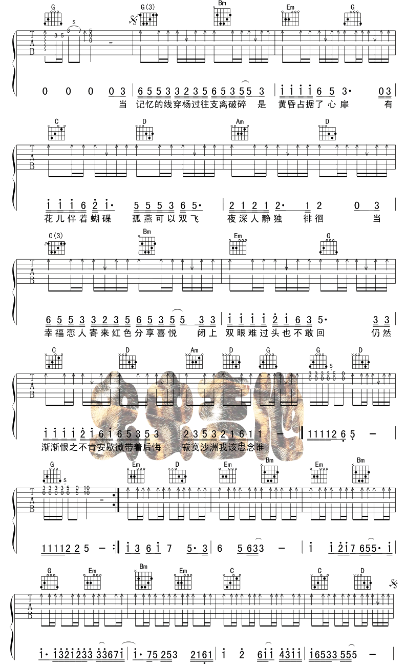 寂寞沙洲冷吉他谱-91吉他谱