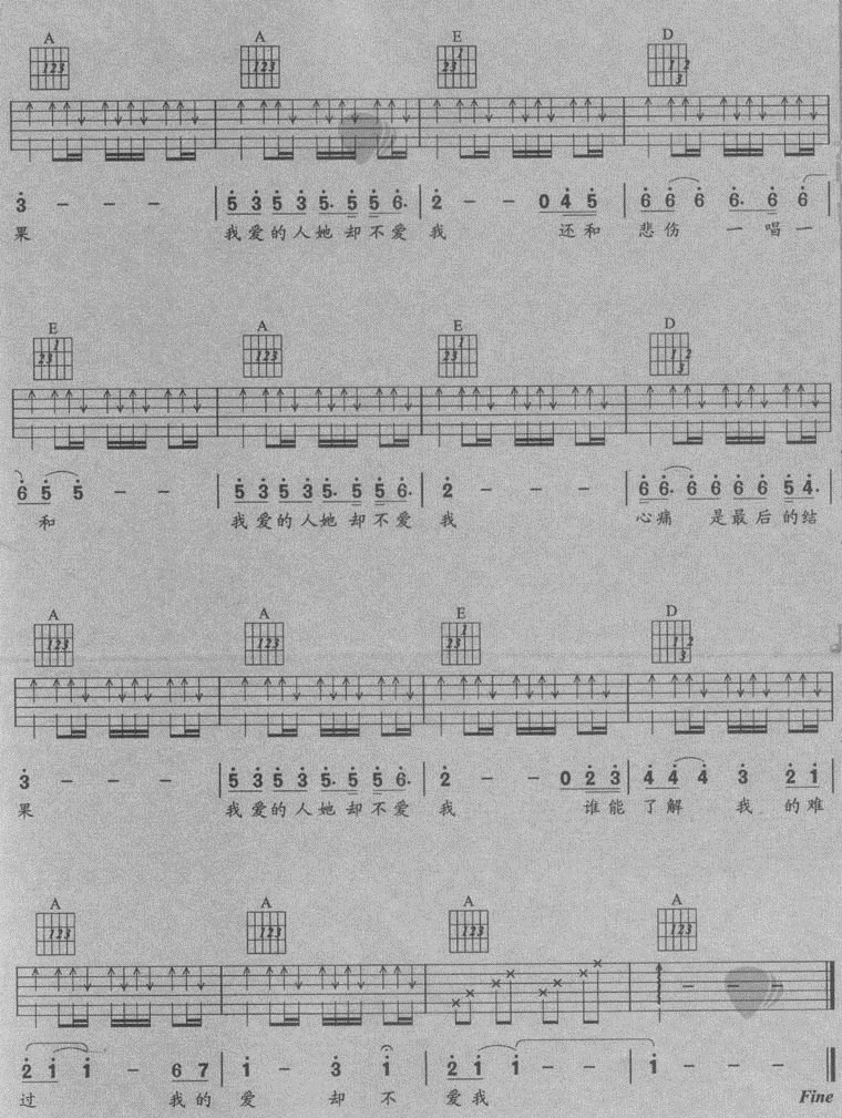 我爱的她不爱我吉他谱-91吉他谱