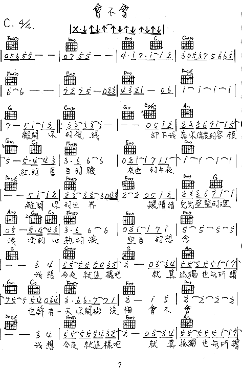 会不会(陈绮贞手稿）吉他谱-91吉他谱