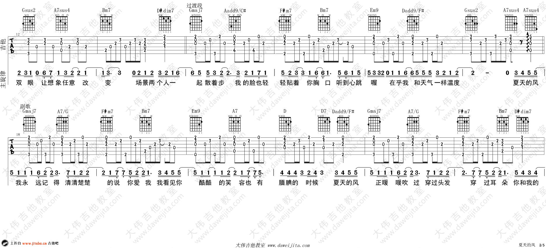 温岚-夏天的风吉他谱 六线谱