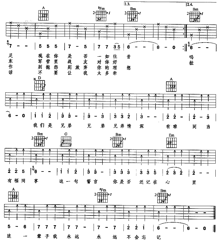 兄弟情深吉他谱-91吉他谱