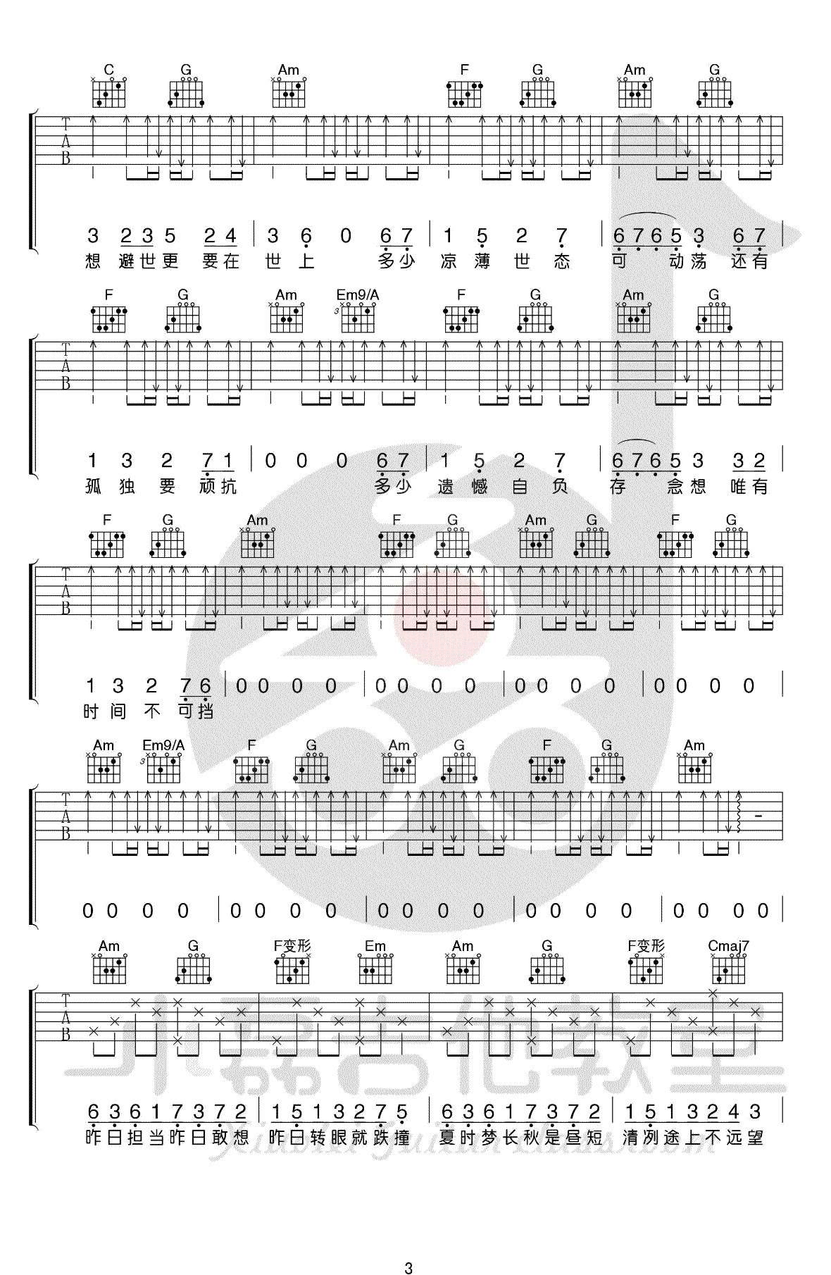 陈鸿宇《一如少年模样》吉他谱