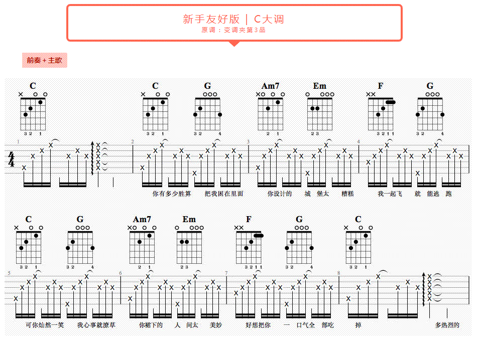 白羊吉他谱 C调