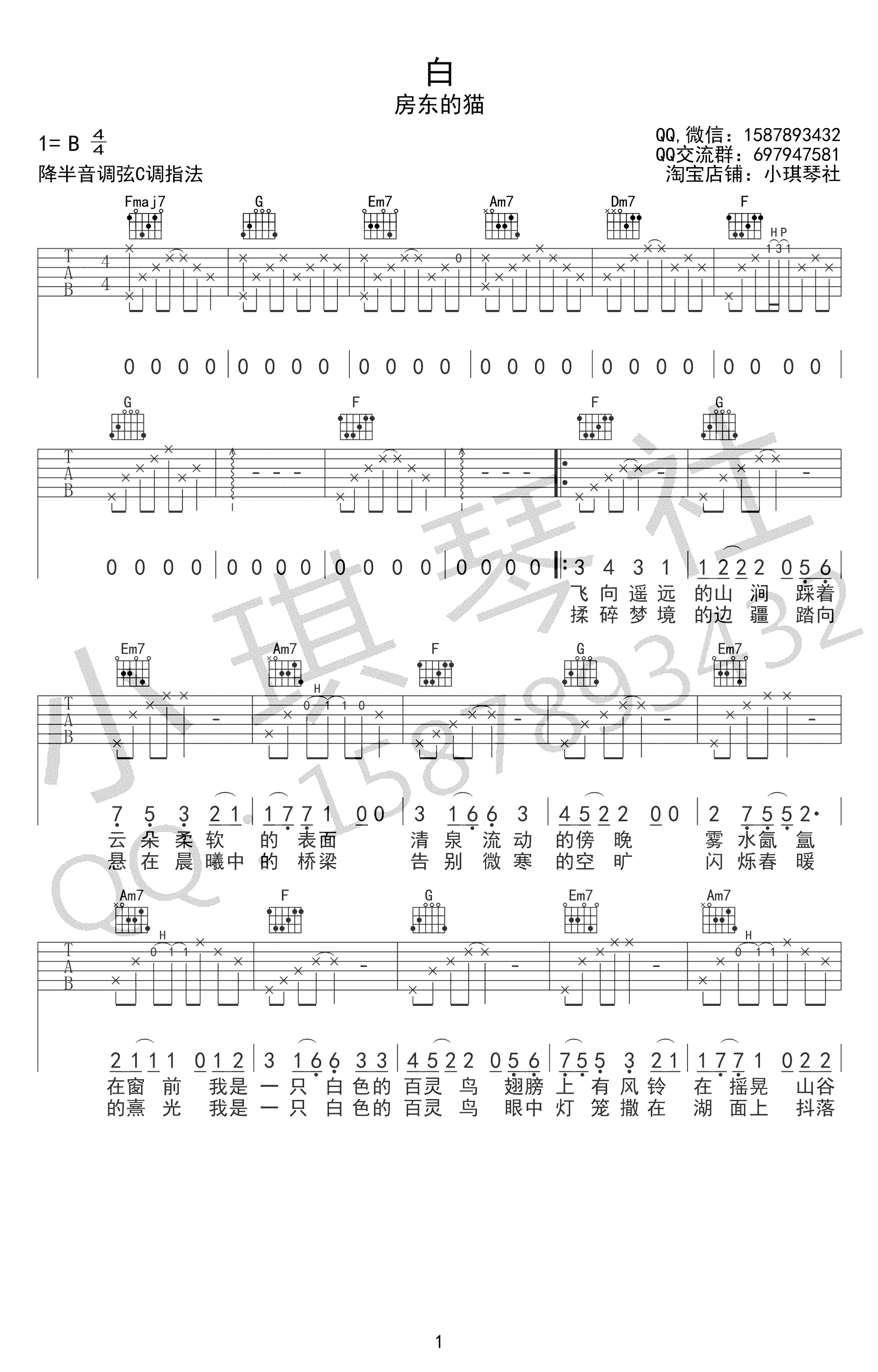 房东的猫《白》吉他谱-1
