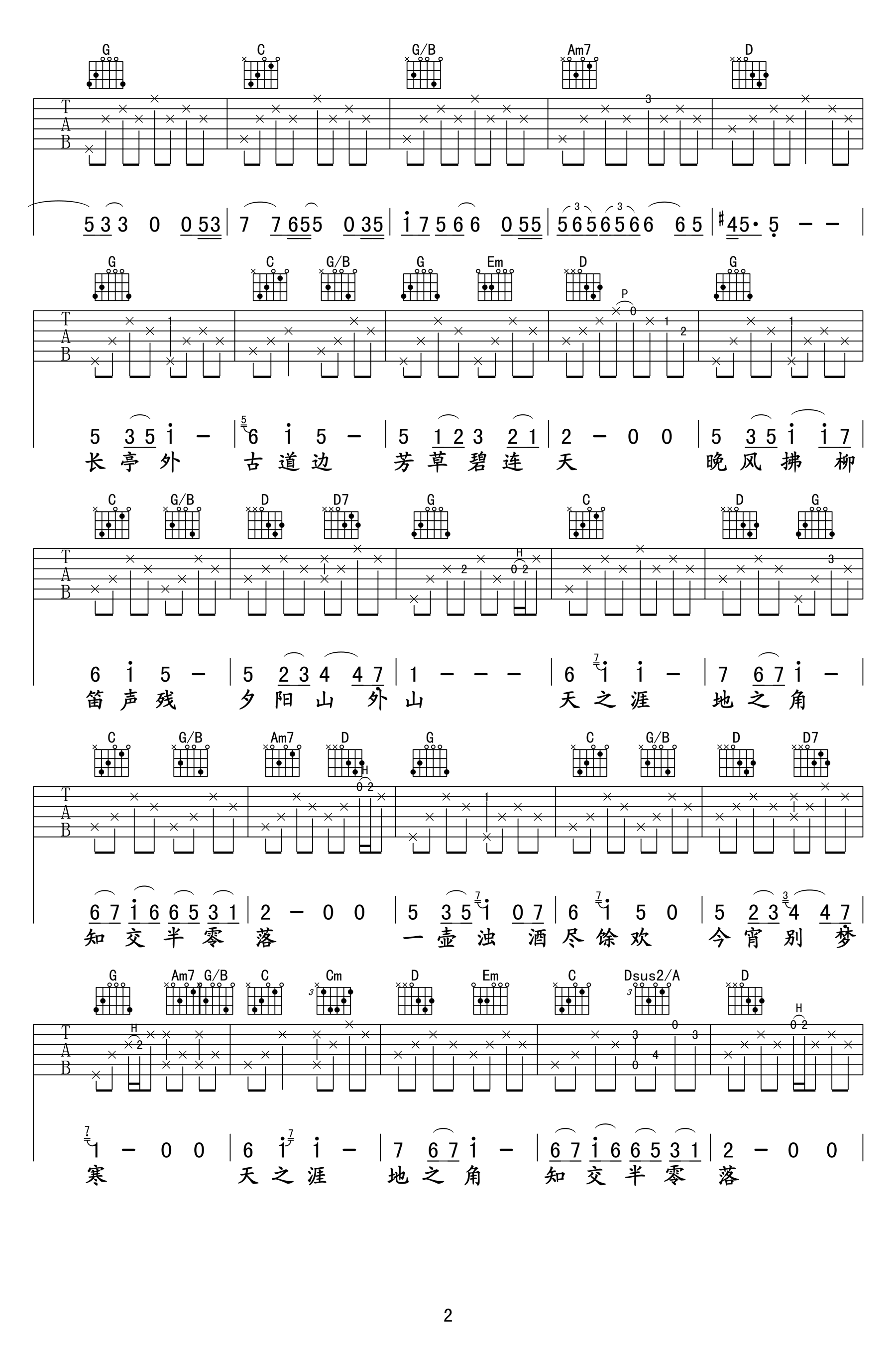送別吉他譜-李志版本-g調彈唱譜-高清圖片譜
