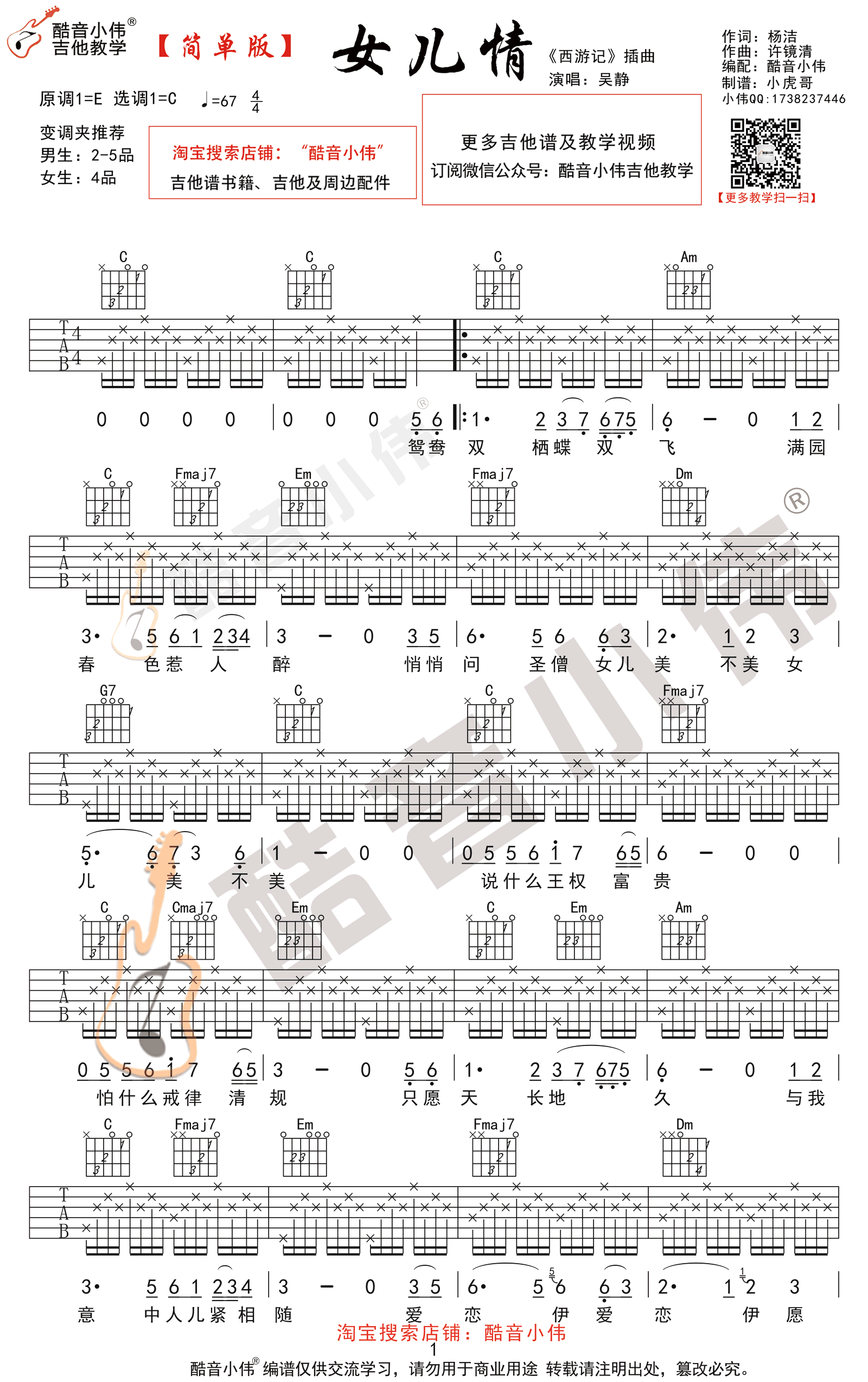 鹦鹉吉他谱简单版图片