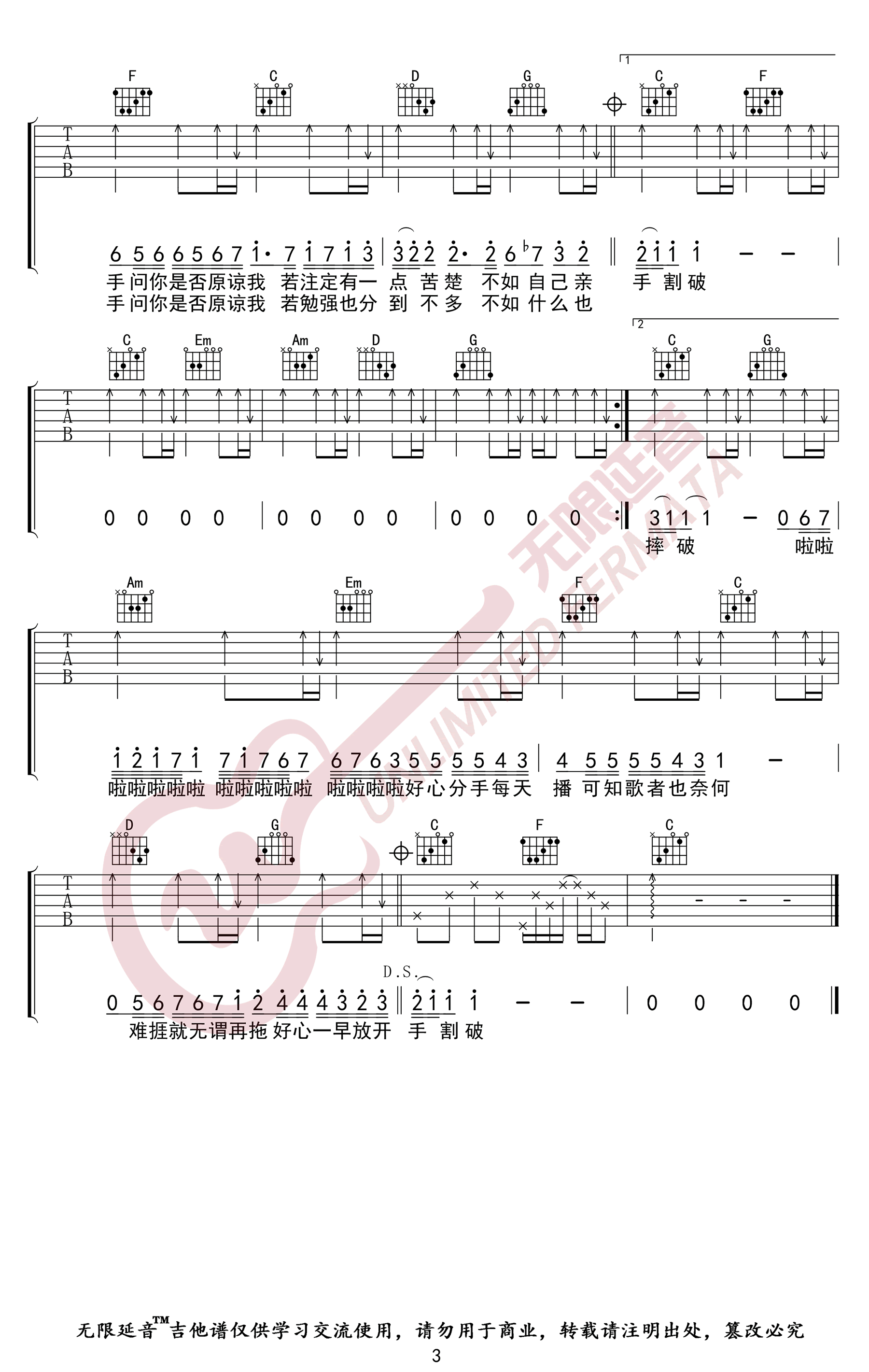 卢巧音王力宏《好心分手》吉他谱-3