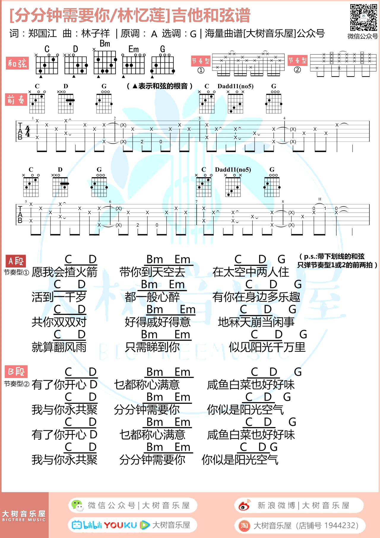 分分钟需要你吉他谱_林忆莲_G调弹唱79%专辑版 - 吉他世界