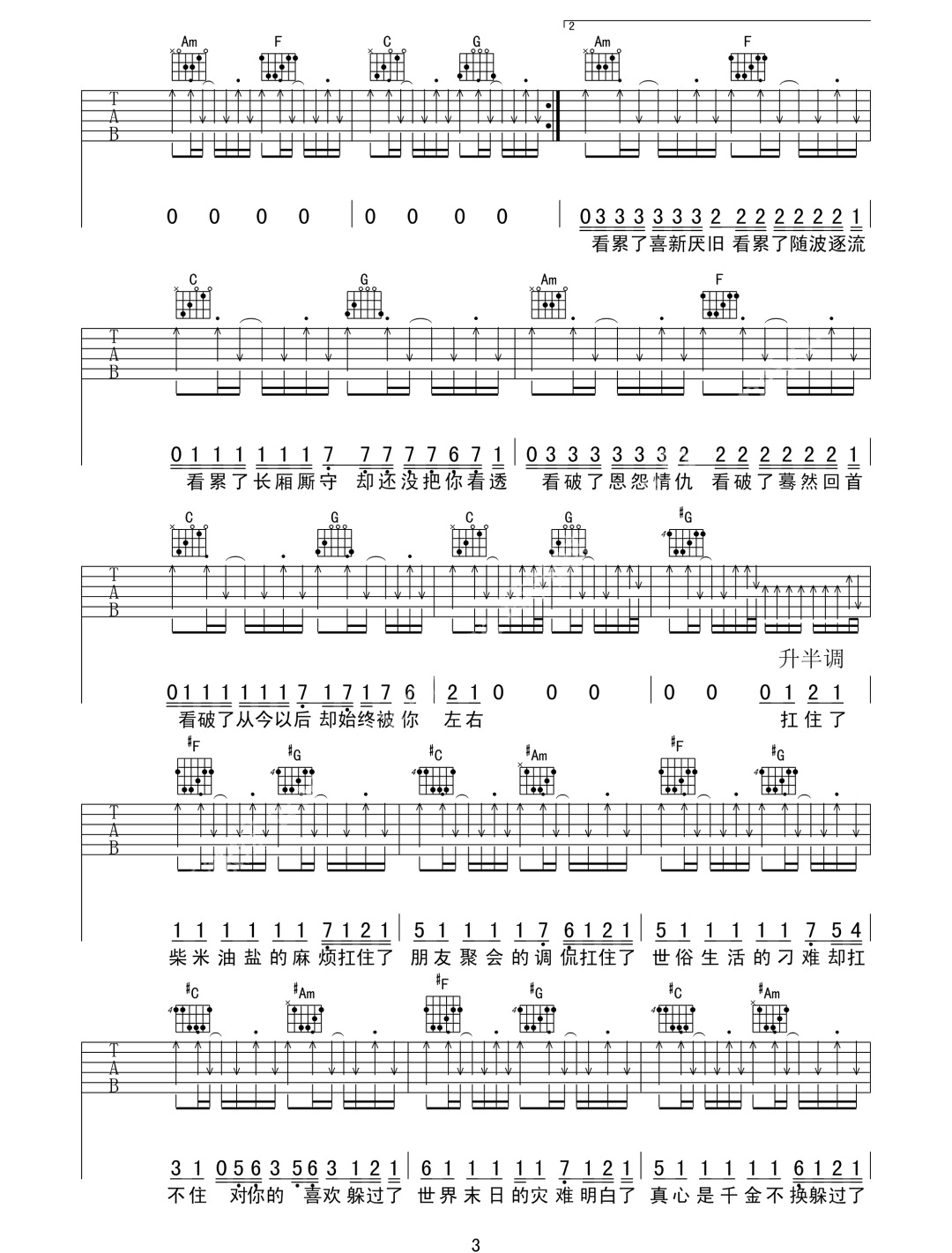 喜欢吉他谱_阿肆_《喜欢》C调原版弹唱六线谱_高清图片谱3