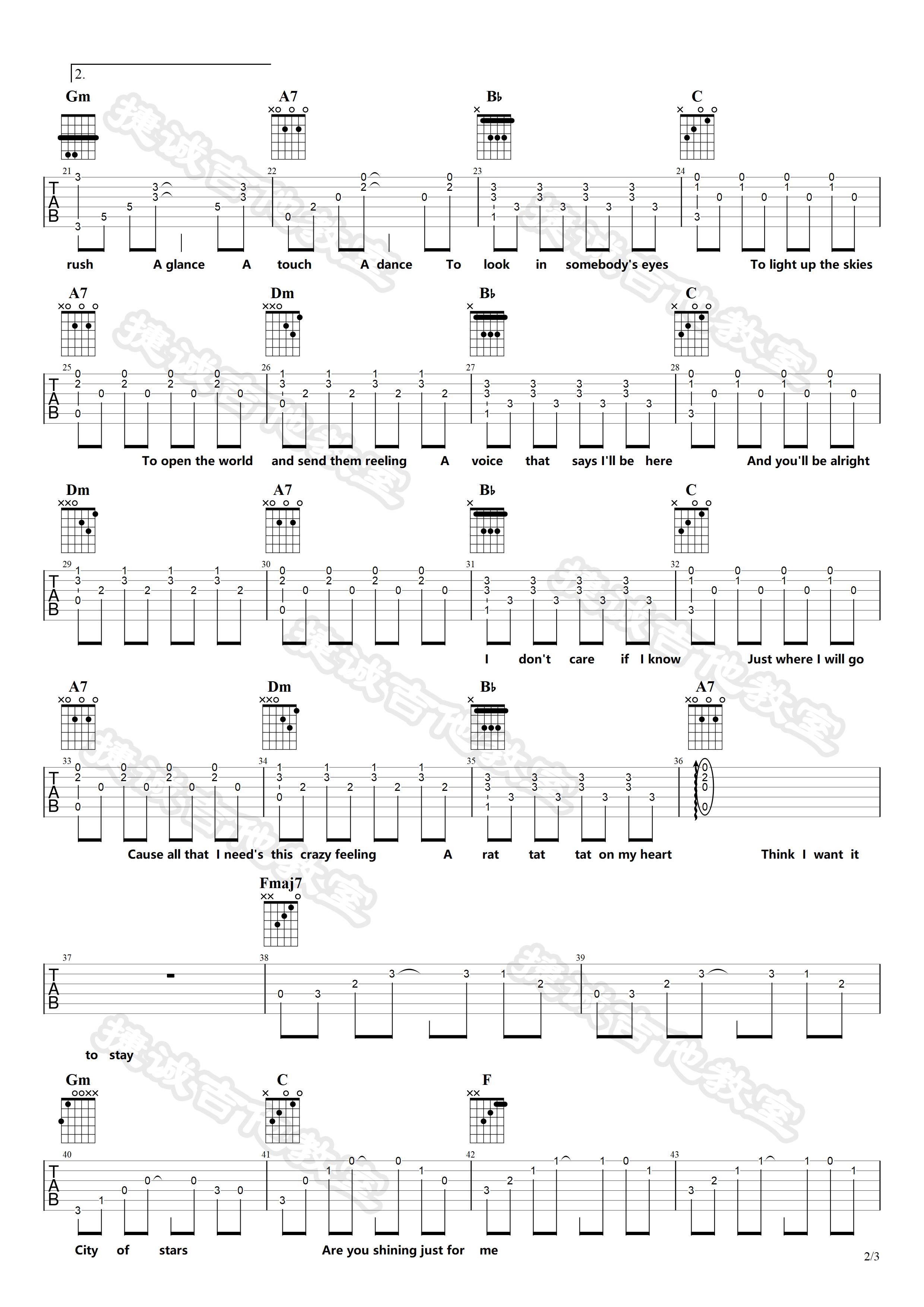 《city of stars》吉他谱-f调原版弹唱六线谱-高清图片谱