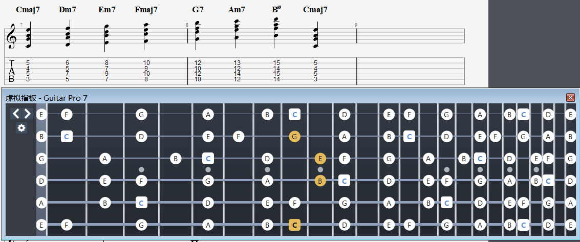 1573模式下的C自然音阶级数和弦练习
