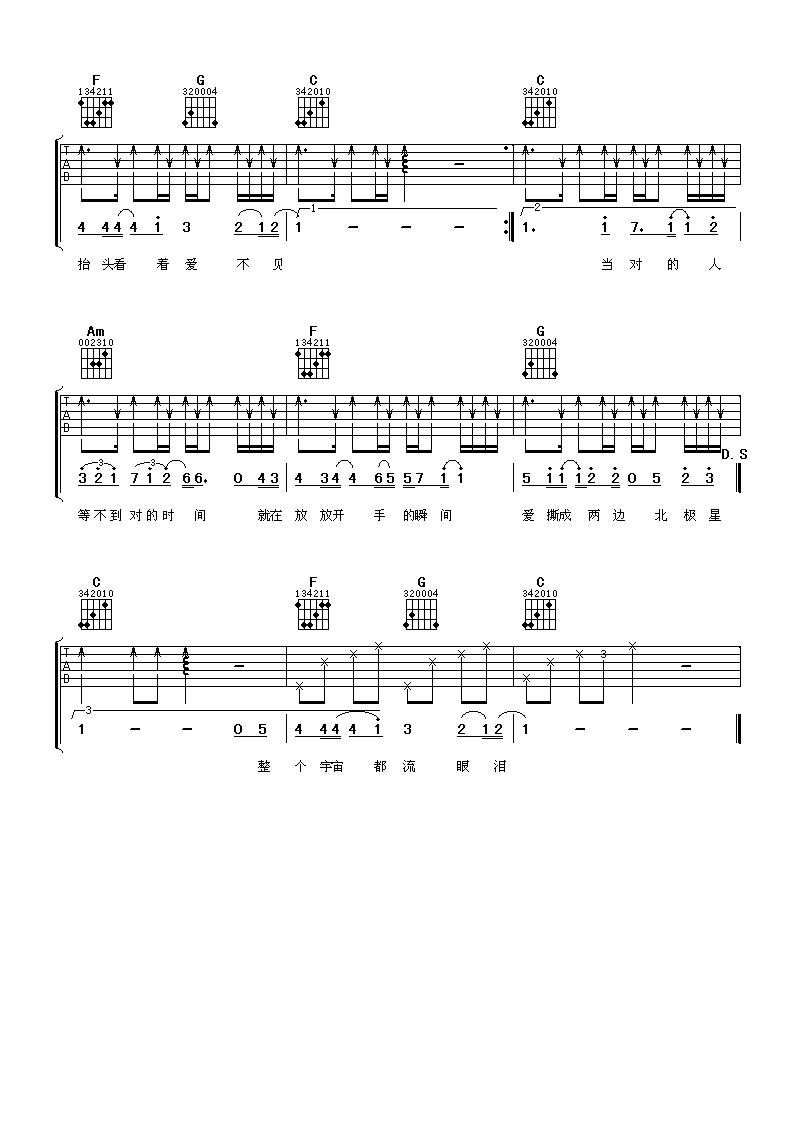 《北极星的眼泪》吉他谱_张栋梁_C调弹唱六线谱_高清图片谱3