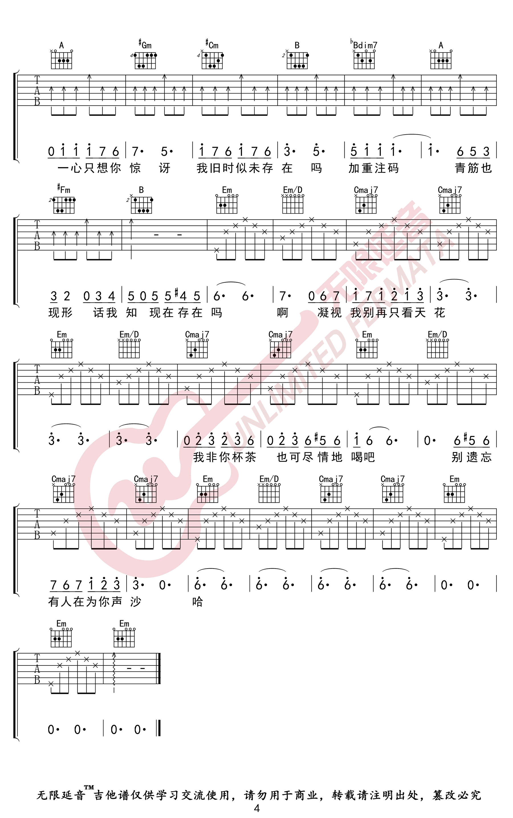 浮夸吉他谱_陈奕迅_《浮夸》G调简单版弹唱谱_高清六线谱4