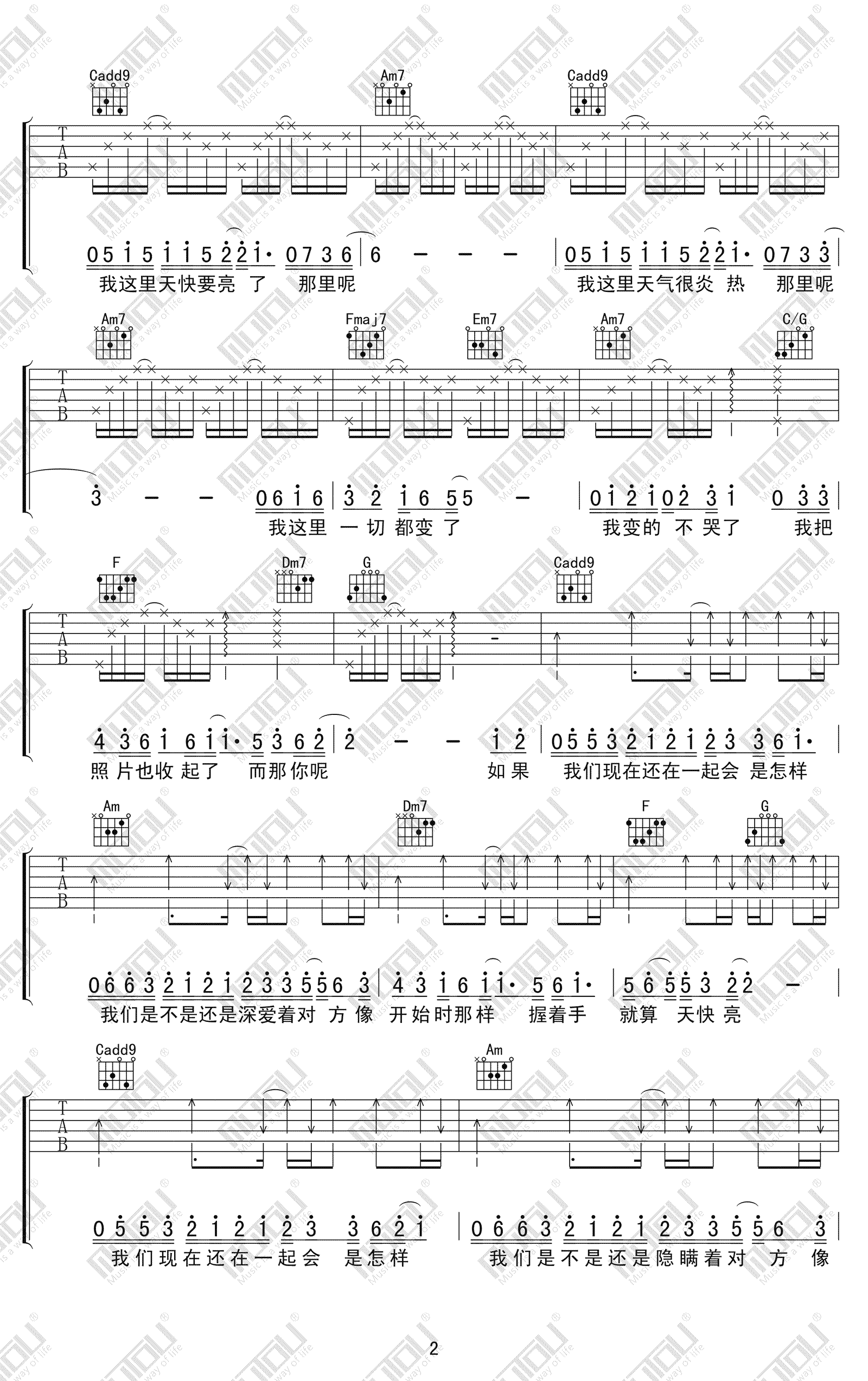 怎样吉他谱_戴佩妮_《怎样》C调原版弹唱谱_高清六线谱2