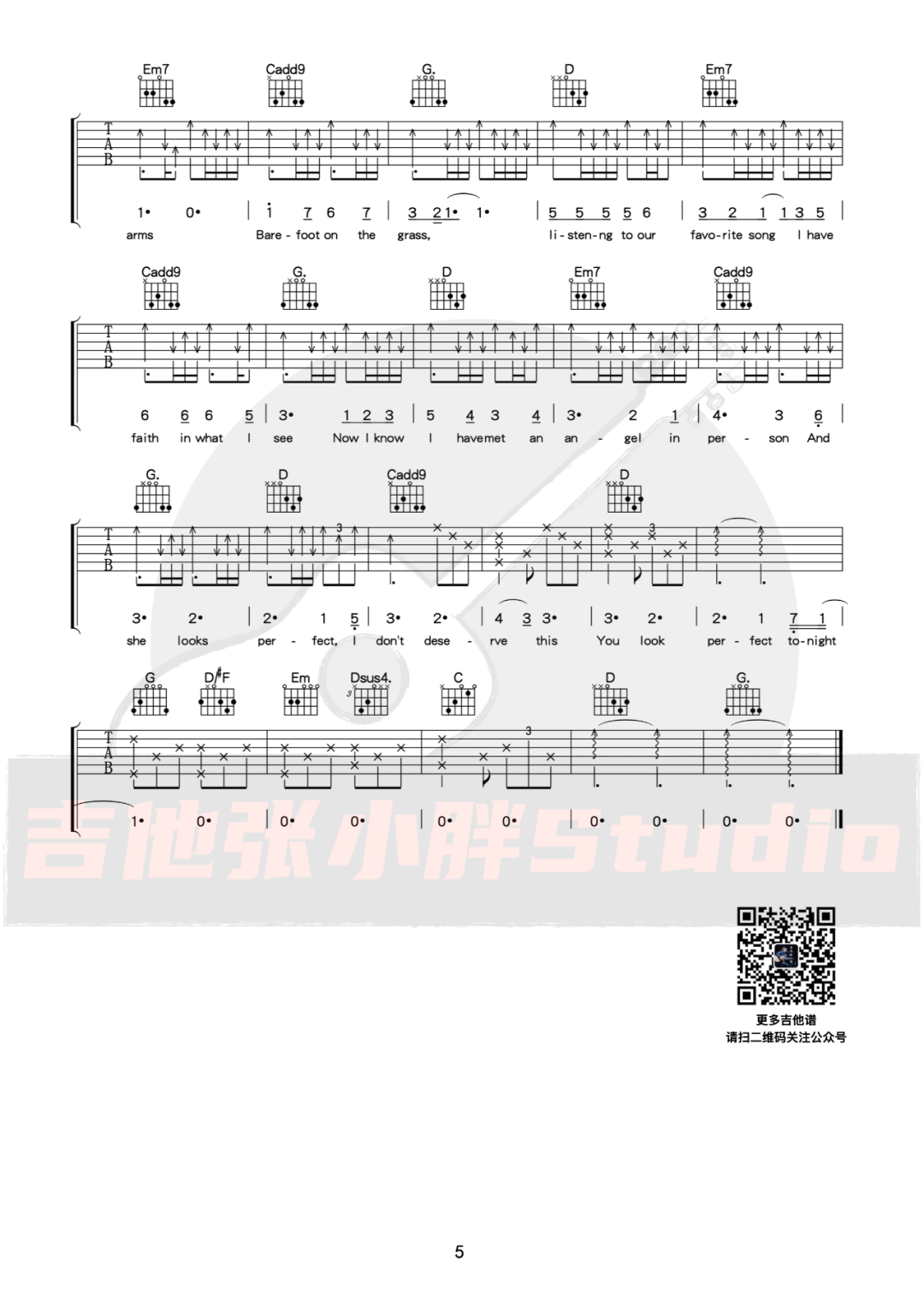 《Perfect》吉他谱-Ed Sheeran-G调弹唱六线谱-高清图片谱