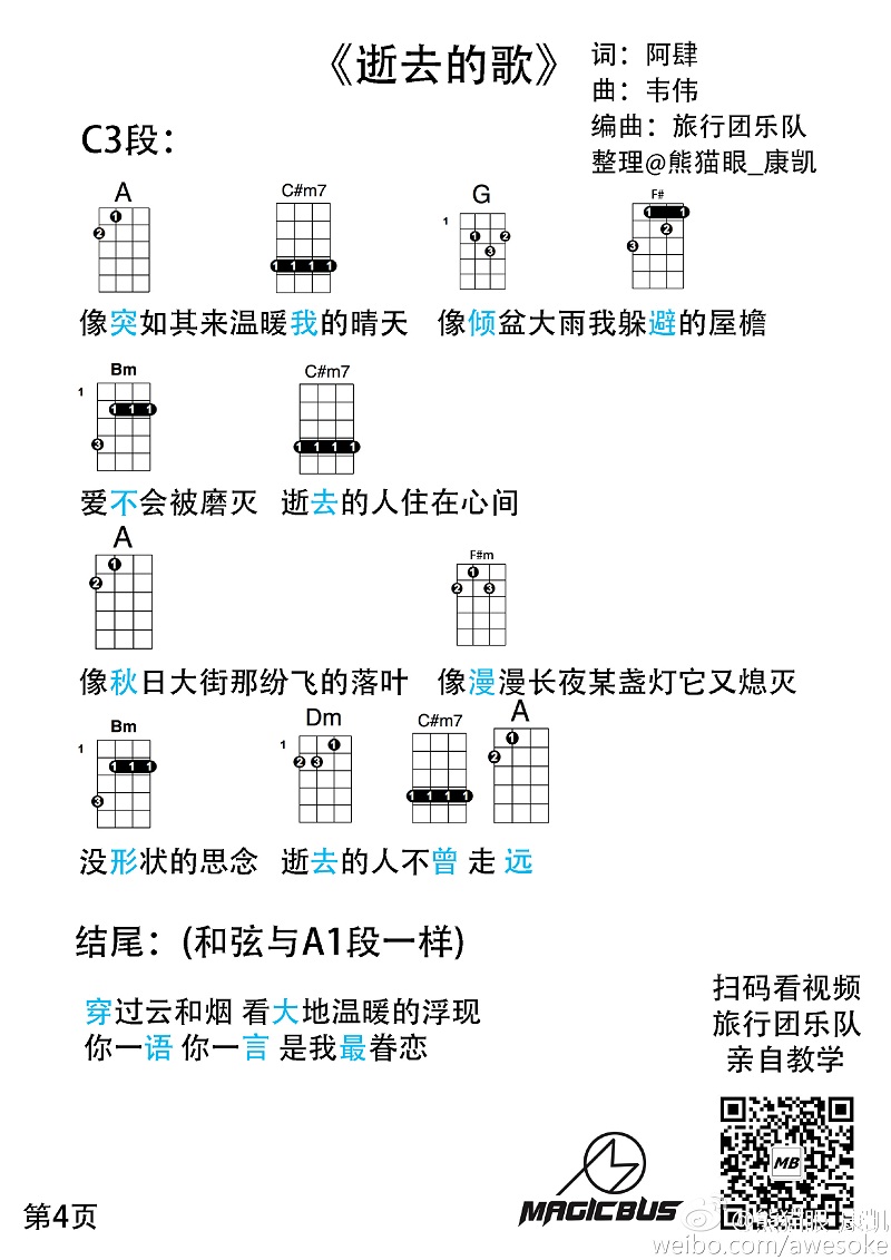 旅行团《逝去的歌》尤克里里谱-Ukulele Music Score