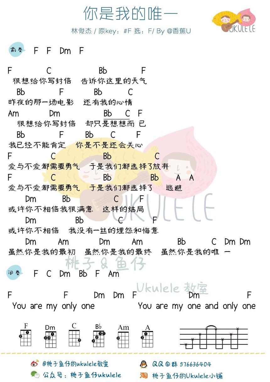 林俊杰《你是我的唯一》尤克里里谱-Ukulele Music Score