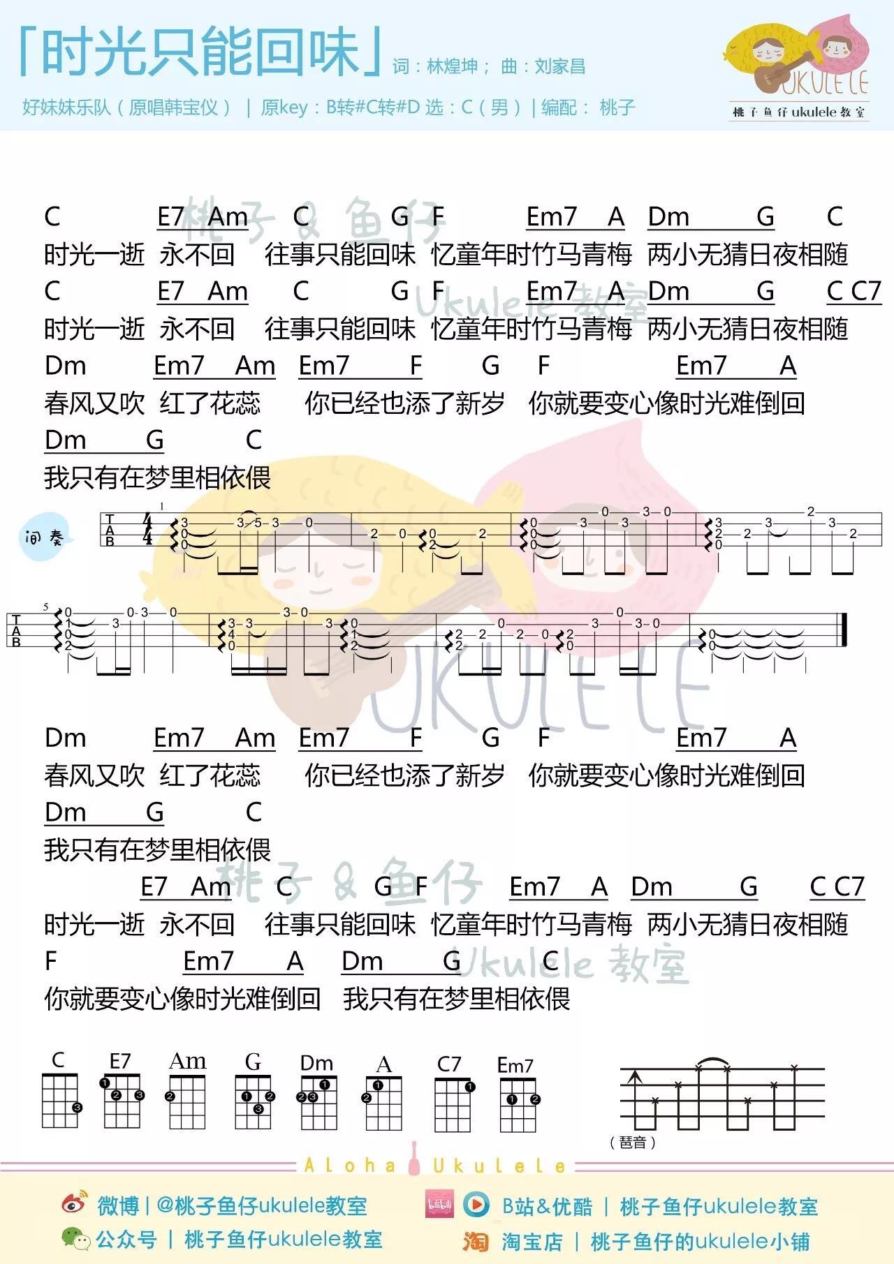 好妹妹乐队《往事只能回味》尤克里里谱-Ukulele Music Score