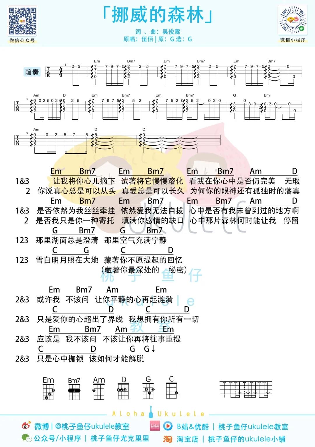 伍佰《挪威的森林》尤克里里谱-Ukulele Music Score