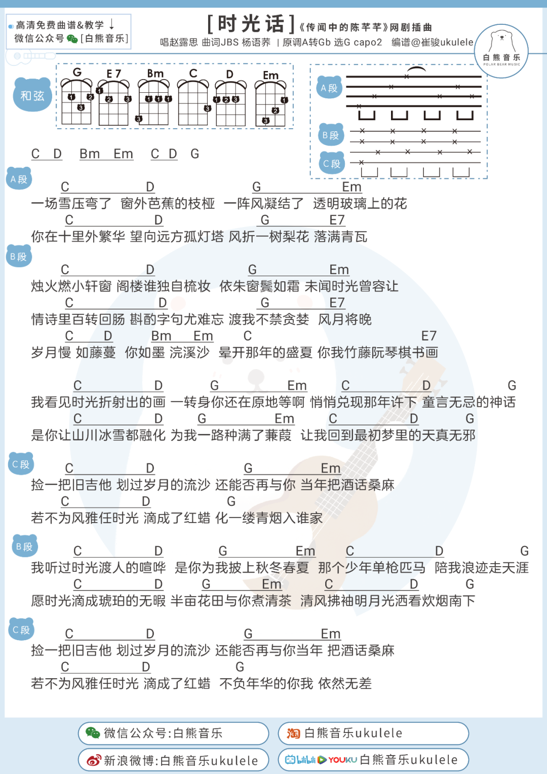 陈芊芊《时光话》尤克里里谱-Ukulele Music Score