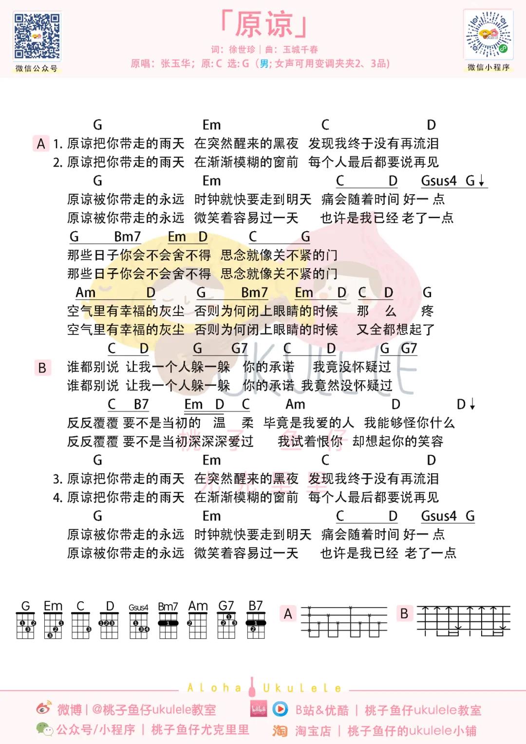 张玉华《原谅》尤克里里谱-Ukulele Music Score