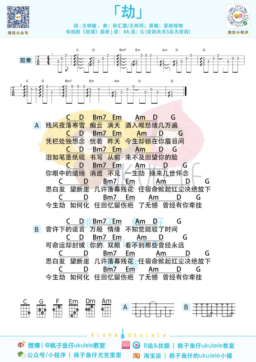 音频怪物《劫》尤克里里谱-ukulele music score - gtp吉他谱