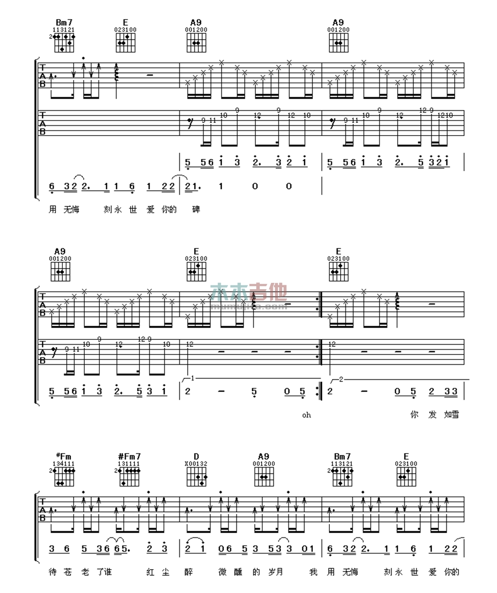 周杰伦《发如雪》吉他谱-Guitar Music Score