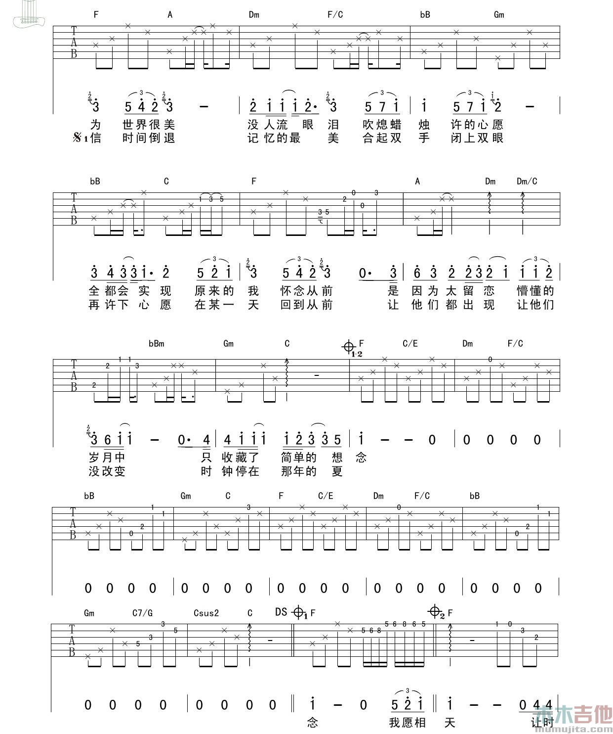 许飞《那年夏天》吉他谱-Guitar Music Score