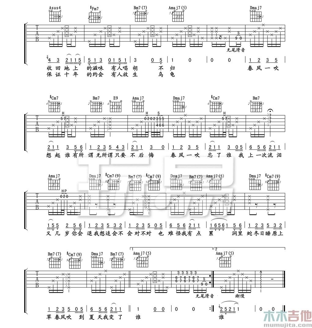 方大同《春风吹》吉他谱-Guitar Music Score