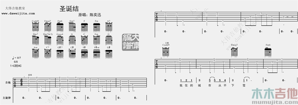 陈奕迅《圣诞结》吉他谱(C转升C调)-Guitar Music Score