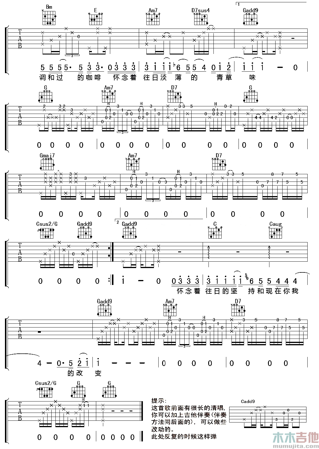 陈绮贞《九份的咖啡店》吉他谱-Guitar Music Score