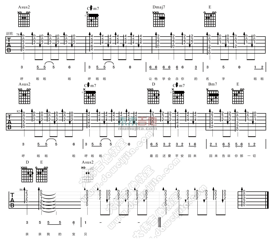 周华健《亲亲我的宝贝》吉他谱(G转A调)-Guitar Music Score