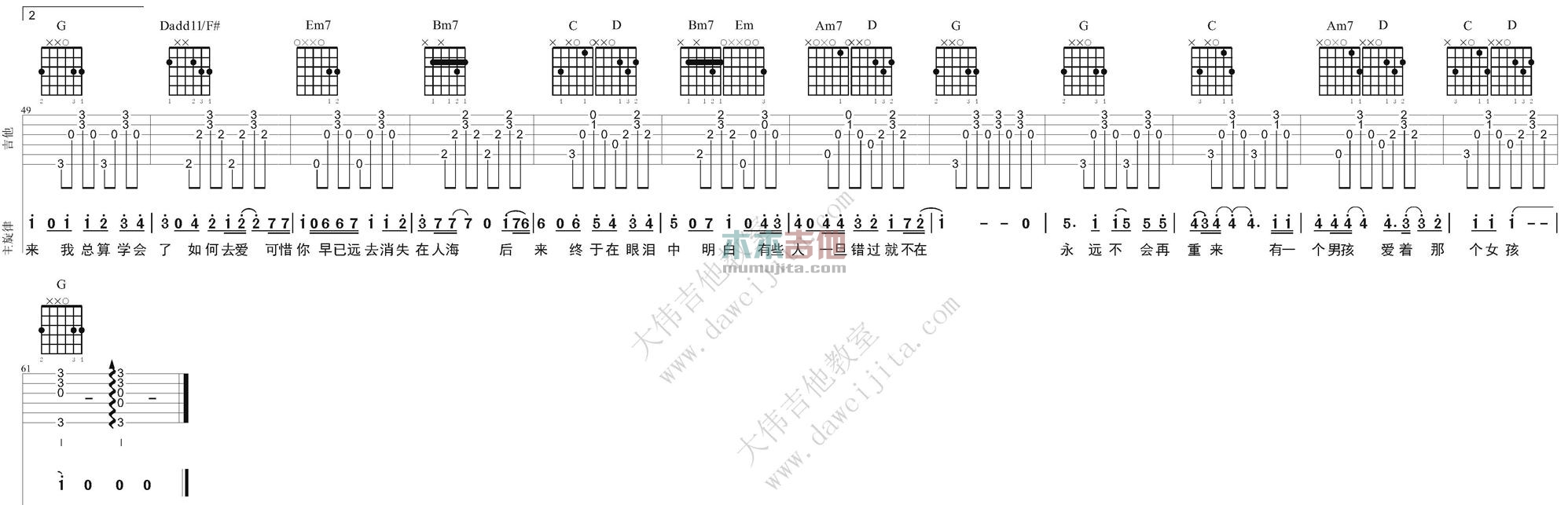 刘若英《后来》吉他谱(G调)-Guitar Music Score