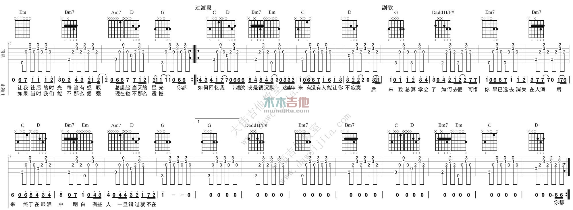 刘若英《后来》吉他谱(G调)-Guitar Music Score