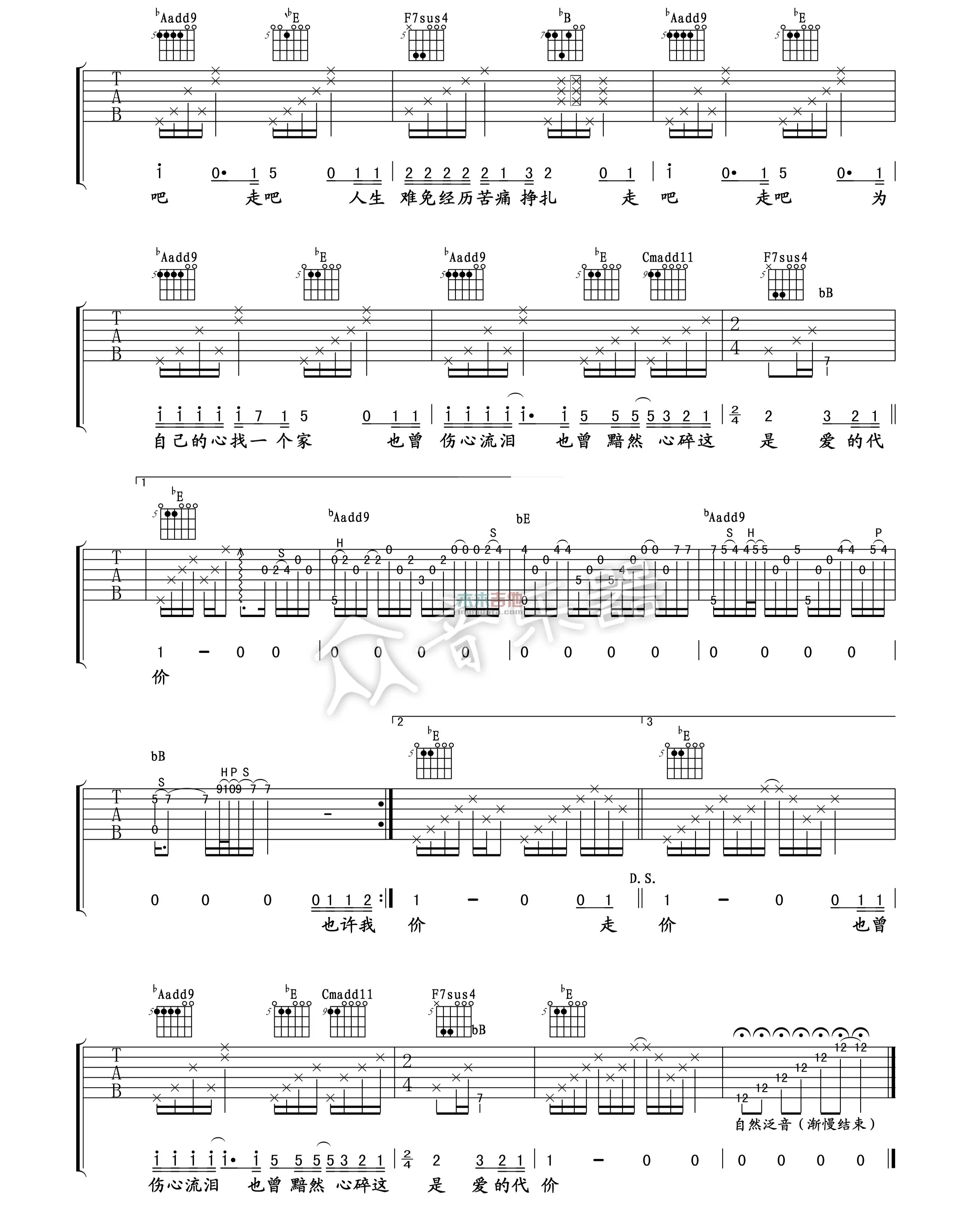 李宗盛《爱的代价 现场版 》吉他谱-Guitar Music Score