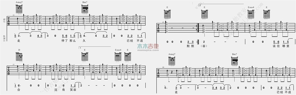 曹方《四季天》吉他谱(D转A转D调)-Guitar Music Score
