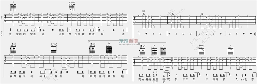 杨坤《穷浪漫》吉他谱(升F调)-Guitar Music Score