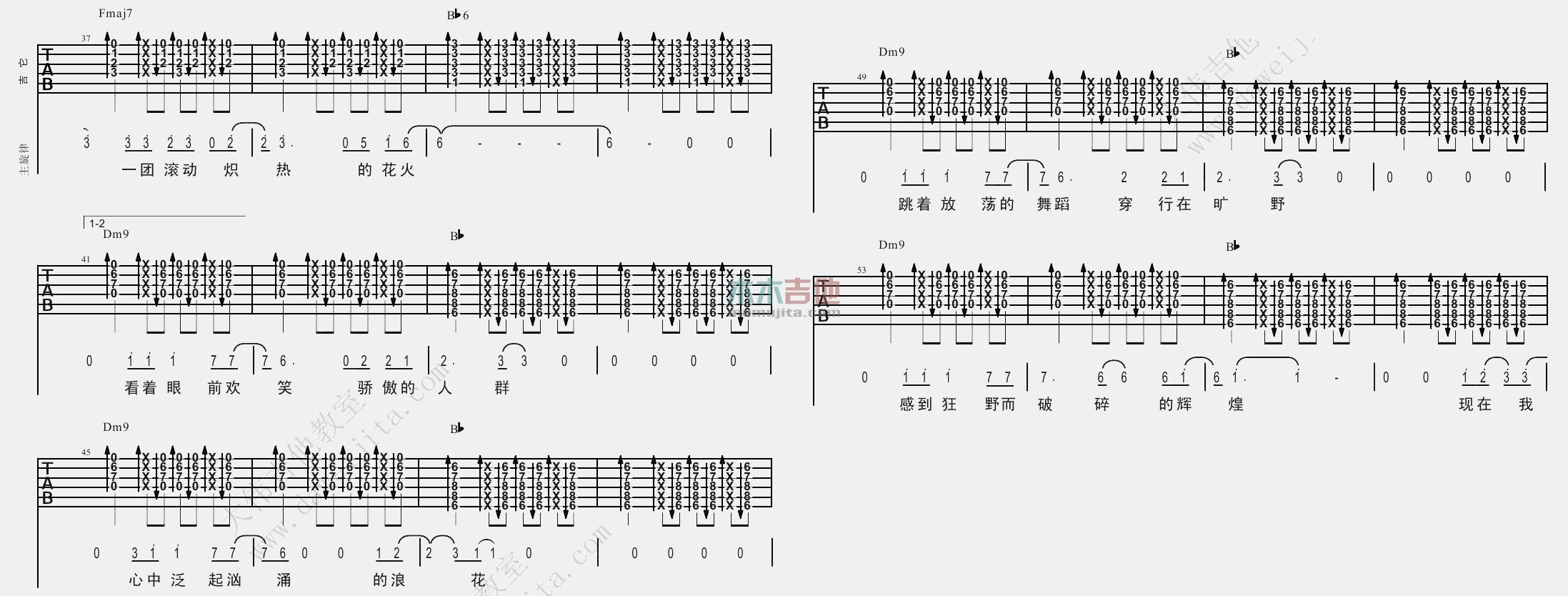 汪峰《花火》吉他谱(F调)-Guitar Music Score