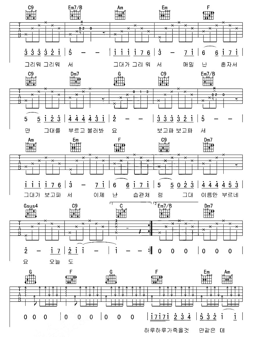郑容和《因为想念》吉他谱-Guitar Music Score