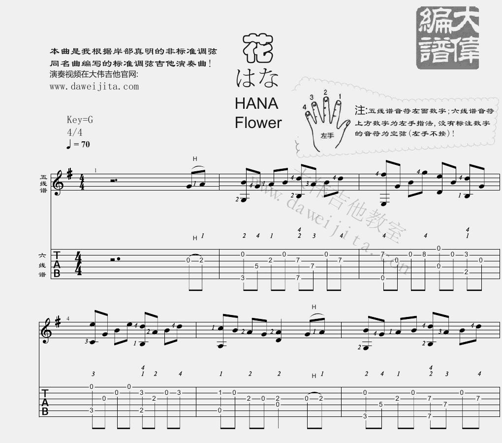 岸部真明《花 Flower  指弹 》吉他谱(G调)-Guitar Music Score